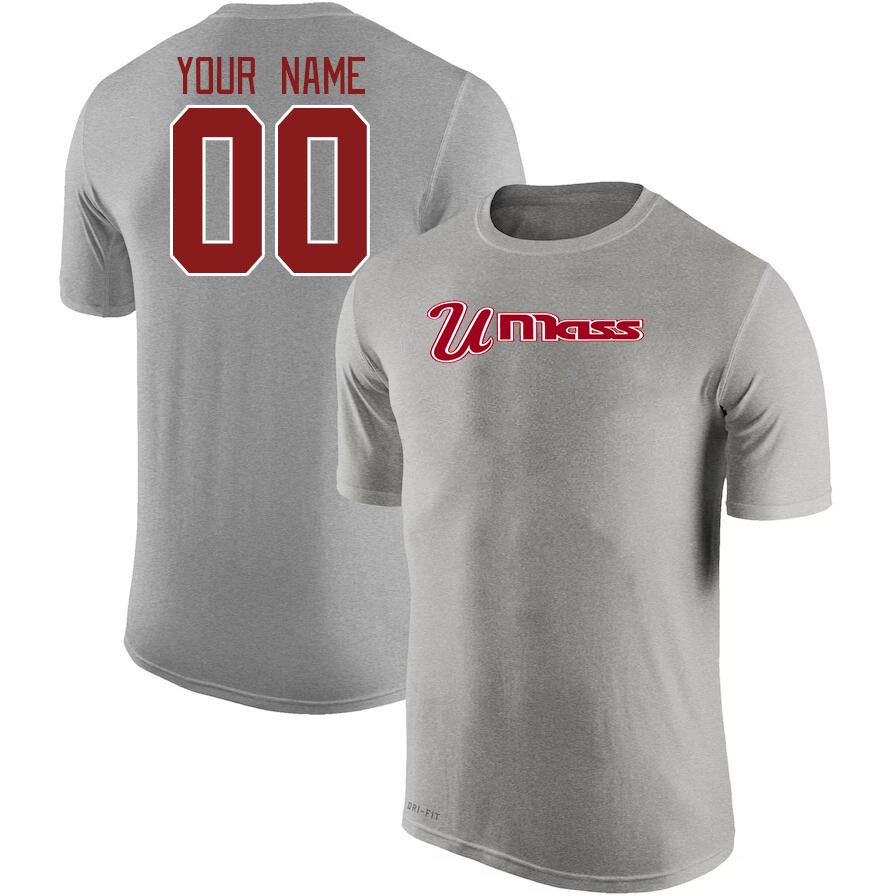 Custom Massachusetts Minutemen Name And Number Tshirts-Grey